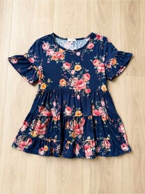 Navy Floral Tiered Babydoll Top